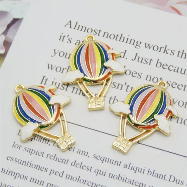 6 Stück Mehrfarbig Emaille Heißluftballon Geflügelter Charm Anhänger 31x23mm