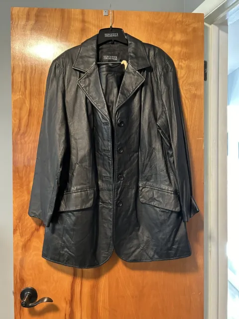 Executive Collection Women's Black Leather 2pc Blazer+Skirt Suit Combo SZ 20W