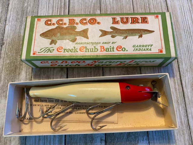 Creek Chub 3-HOOK Husky Pikie Old wood fishing lure glass eyes NOS!!!!!!!!!!