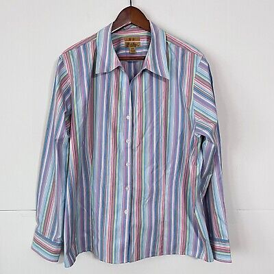 Gold Label Womens Shirt Size 20W Plus Non-iron Westbound Blue Striped Button Up