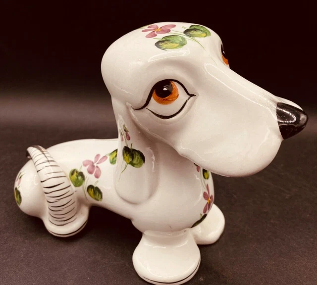 Dachshund Piggy Bank Glazed Italian Pottery Money Box Cute Sausage Dog 7" x 5.5"