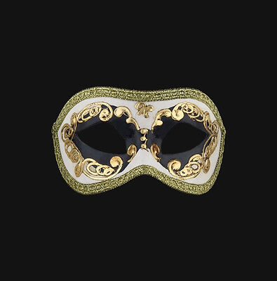 Mask from Venice Wolf Colombine White Black And Golden Paper Mach Authentic 461