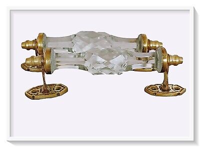 Pair Vntg Look Brass Clear Victorian Cut Glass Pull Push Door Drawer Handle 7"