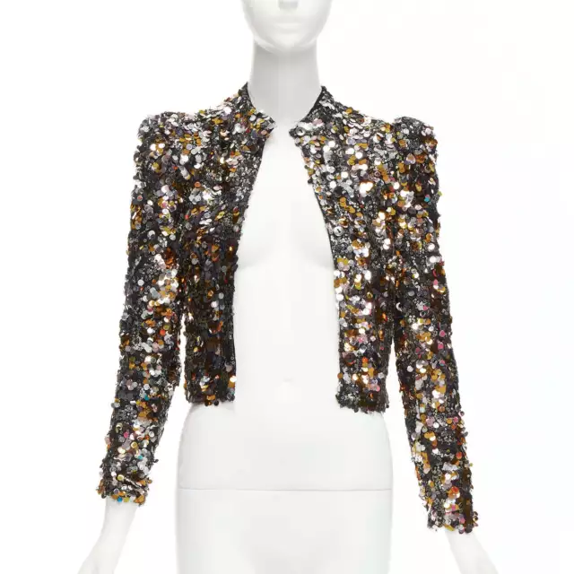 HOUSE OF HARLOW REVOLVE silver gold pailette sequins peak shoulder jacket XXS