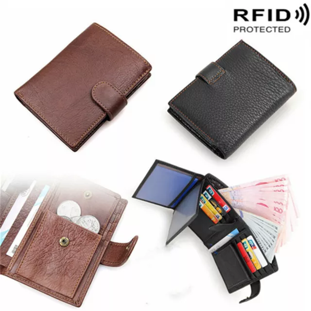 Mens Purse Genuine Leather Slim Holder Credit Card Trifold RFID Blocking Wallet