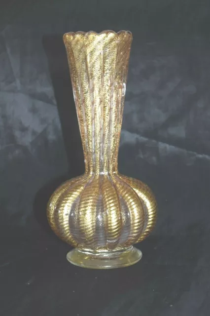 Vintage BAROVIER & TOSO Murano Glass CORDONATO D’ ORO Gold Rope Vase 9"H