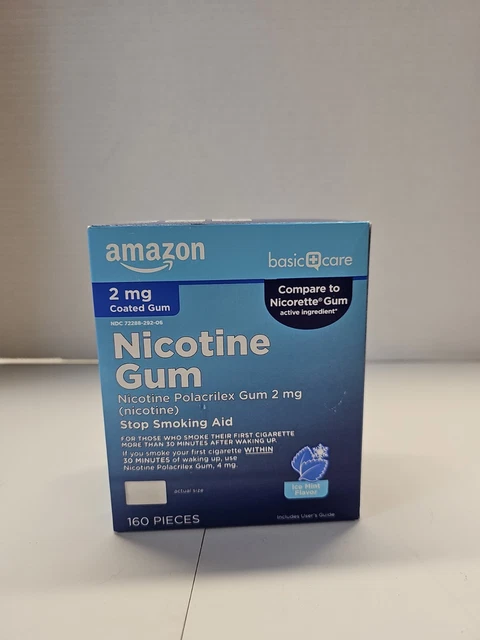 Goma recubierta de nicotina Polacrilex Amazon Basic Care 2 mg 160 piezas sellada Nicorette