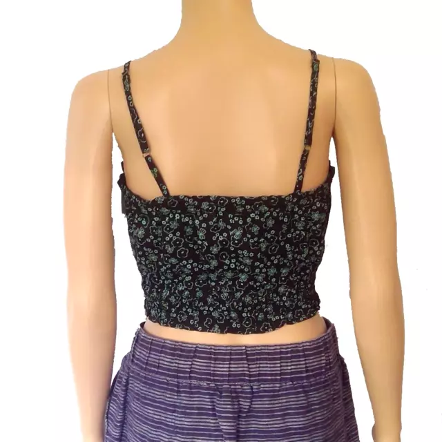 ABOUND NORDSTROM SIZE S Black Ditzy Floral Ruffle Smocked Crop Top New ...