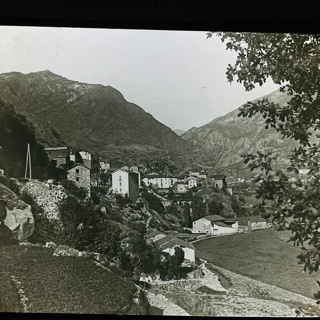 Vtg Magic Lantern Glass Slide Photo View of Republic Andorra  Spain