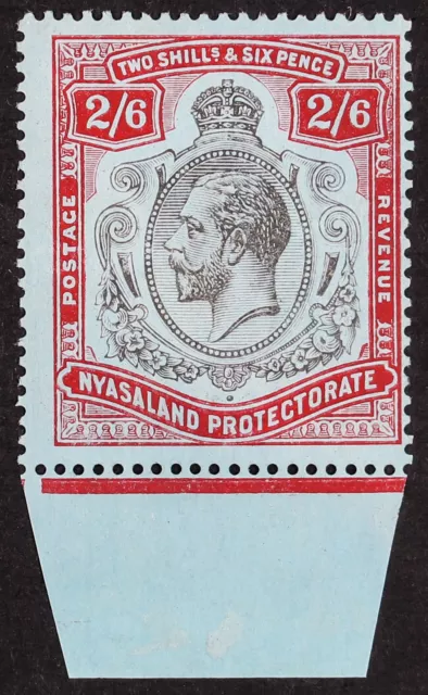 Nyasaland 1913-21 2s6d Black & Red on Blue 'bullet-holes' Flaw, Sg 94h