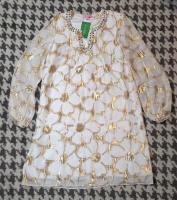 Lilly Pulitzer Resort White Gold Floral Chiffon Colby Tunic Dress - Size 2 - NWT