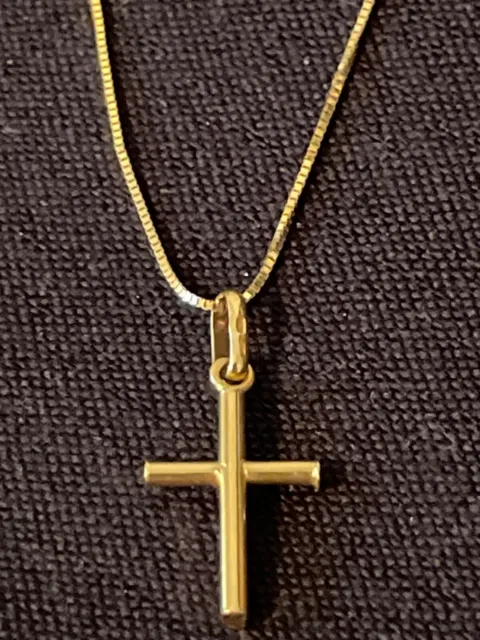 18"  14kt yellow gold box chain necklace (Italy) w/ 18kt gold cross pendent