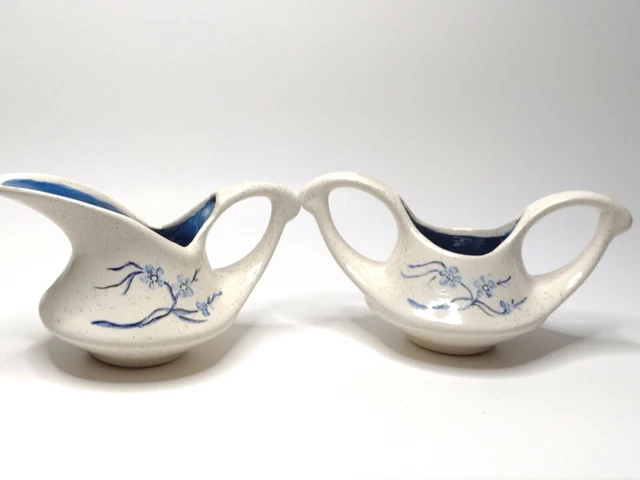 1981 Aladdin Style Speckled Blue Floral Creamer & Sugar Bowl Set