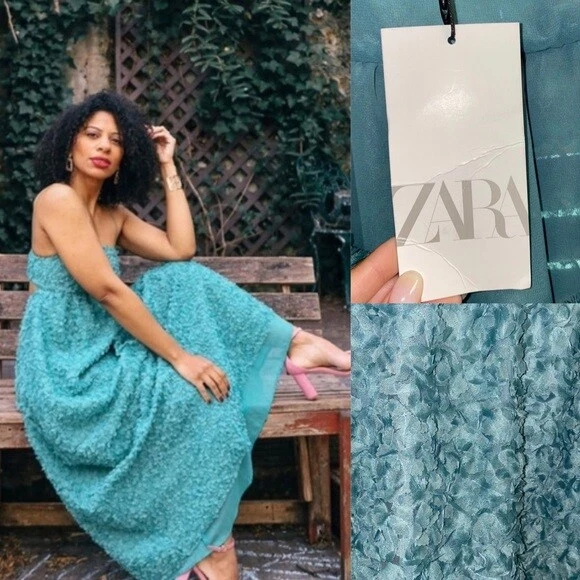 NEW ZARA TEXTURED Sea Green Strappy Midi Dress, Size Xl 39.99 - PicClick UK