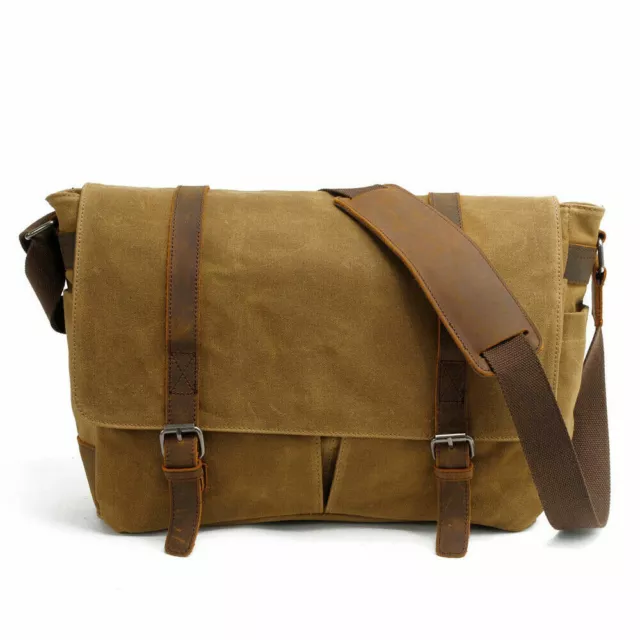 Mens Canvas Leather Shoulder Messenger Bag Vintage Military Satchel Briefcase 2