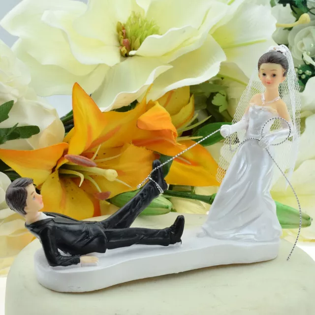 Bride Dragging Groom by the Ankle Comical Wedding Cake Topper