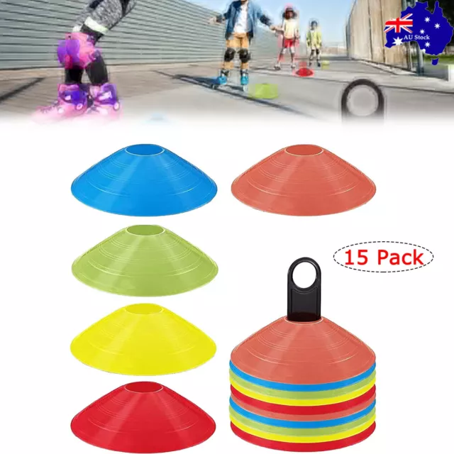 NEW 15 Pack Fitness Exercise Sports Training Discs Markers Cones Soccer Rugby AU