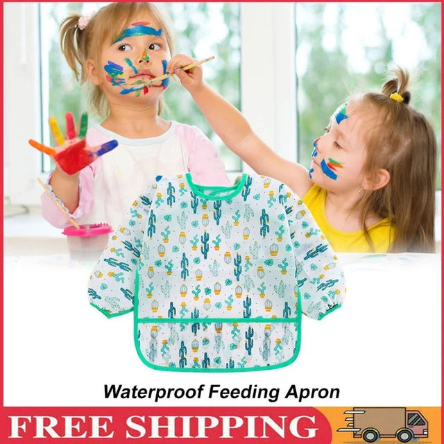 Baby Feeding Bibs Kids Waterproof Long Sleeve Coverall (4-6Years Cactus)