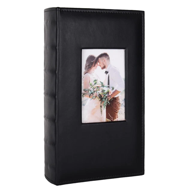 Álbum de fotos 4x6 para 300 fotos imágenes cubierta de cuero PU página interior negra para