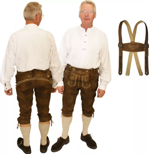 Trachten Lederhose Kniebundlederhose Träger torfantik OKTOBERFEST Stockerpoint