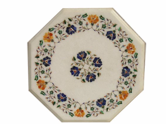 12" Marble Table Top Pietra Dura Marquetry Stone Inlaid Stone