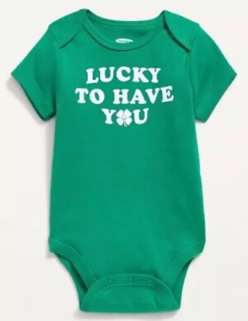 Old Navy Baby Size 0-3 Months ~ Green Short Sleeve Bodysuit ~ Lucky to Have You