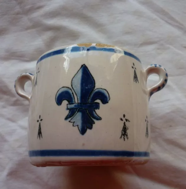 - PETIT POT HB QUIMPER - Fleur de LYS bleu - H 6cm diam 6,3 cm ancien ...