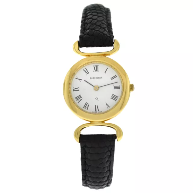 Bucherer Q Solid 18K Yellow Gold Ladies 24MM Quartz Watch