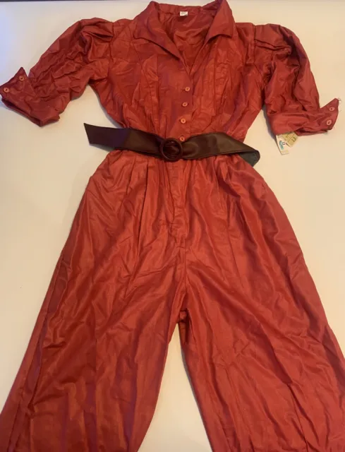 Vintage 80s Retro Jumpsuit Romper Size 13/14 NWT Puffy Cuffed Sleeves Original!