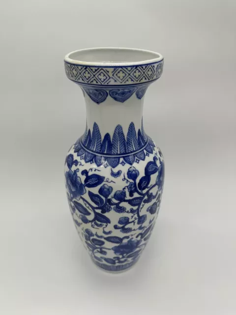 Vase Chinois Céramique Vintage Bleu Et Blanc  Fleuries