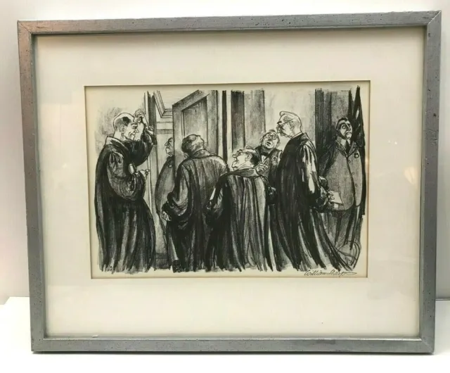 Lot #1: Listed Artist William Sharp (1900-61) Court Room Scene Lithograph Illus