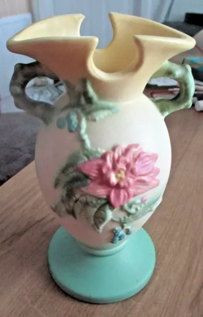 Vintage Hull Woodland W-4 6.5" Double Handled Vase Pinks & Greens