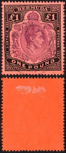 Bermuda SG121be 1 Pound Pale Purple and Black Broken Lower Right Scroll Cat 1500
