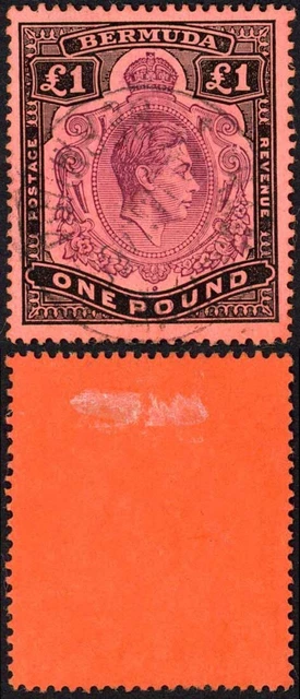 Bermuda SG121be 1 Pound Pale Purple and Black Broken Lower Right Scroll Cat 1500