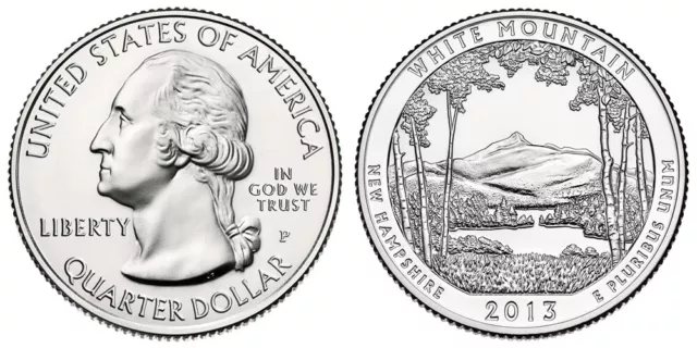 2013-P USA Hampshire White MountainTwenty-five 25 cent America Beautiful Quarter