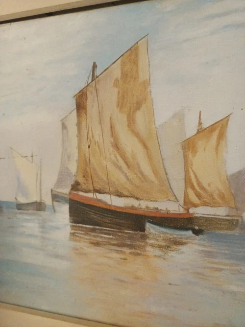 Quadro -Marina- dipinto a olio Viaggiato Con Timbro