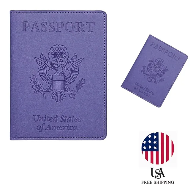 Unisex Violet Color Leather Passport And Vaccine Card Holder Wallet New...