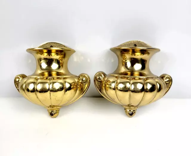 2 Vintage Solid Brass Wall Pocket Sconces Urns Bombay Company Taiwan 5.5"