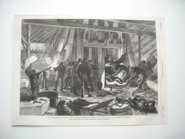 Gravure 1876. La Catastrophe Du Puits Jabin A Saint-Etienne. Arrivee A L’orifice