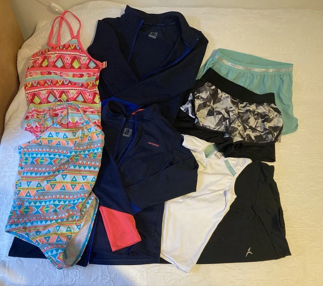 Bundle of Decathlon sports clothes, Inc Shorts, Swimsuits, Tops, girl age 8