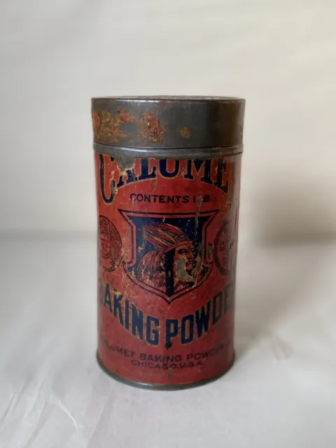 Rare Antique Calumet 1lb Baking Powder Collectible Tin 5” Ht Early 20th C.