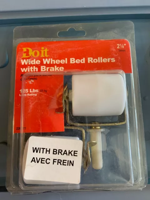 WIDE WHEEL BED ROLLERS w/ BRAKE 2 1/8" for carpet 125lb load rating Do It 226521