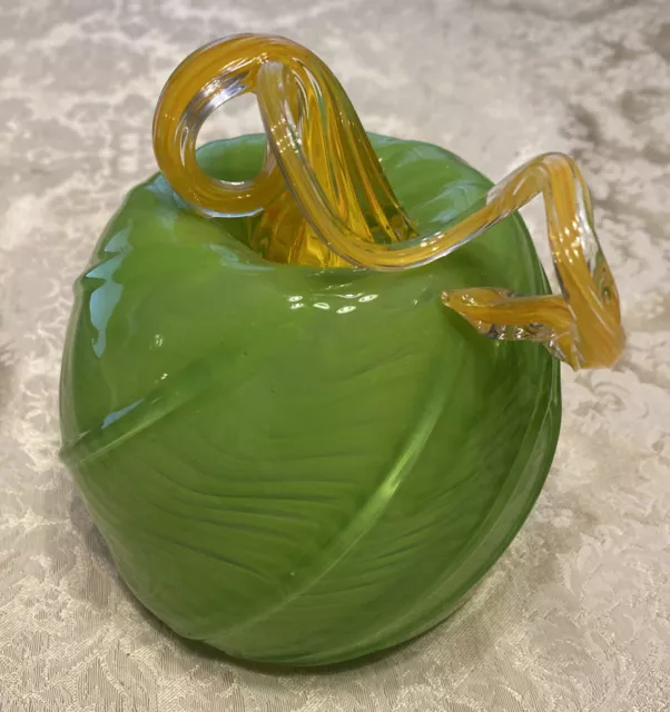 Blown Glass Green Orange Pumpkin/Gourd 6"