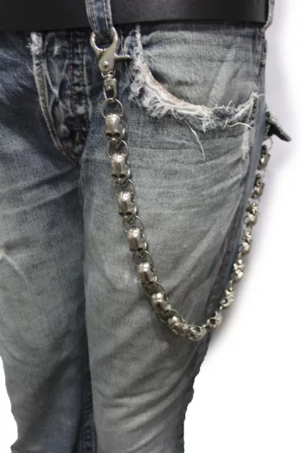 Mens Womens Black Metal Wallet Jean Chain Jeans Biker 2 Strand Long  Keychain 