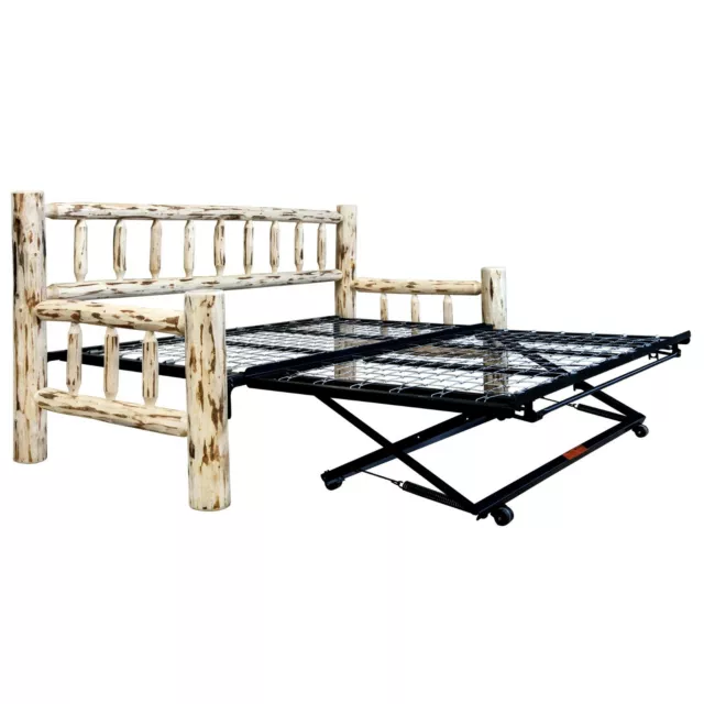 Rustic Log  Daybed with Popup Trundle  Amish Made Solid Pine Day Bed Lodge Cabin