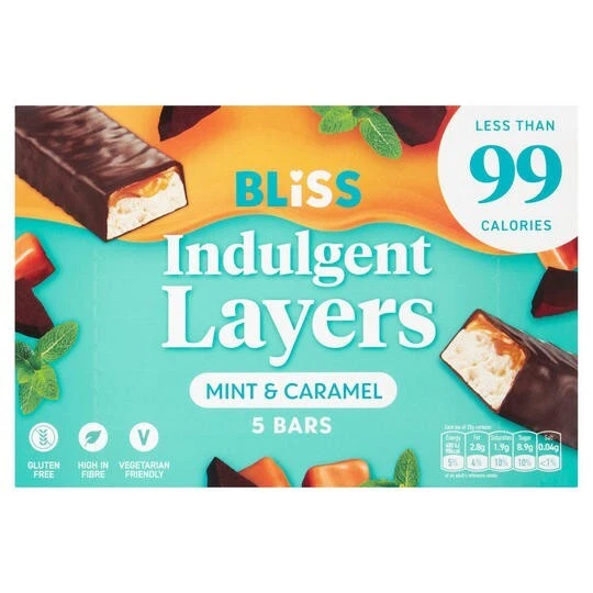 4 scatole x strati indulgenti Bliss menta e barrette caramello 5 x 25 g