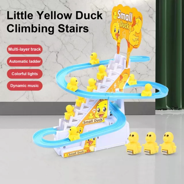 Electric Track Slide Toy Duck Climb Stairs Roller Coaster w/ 6 Duck,Musical&LED