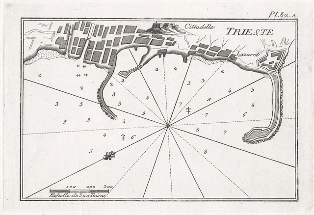 Trieste Friuli-Venezia Giulia Italia Carta Mappa Roux 1800