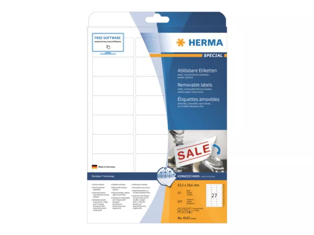 HERMA 4347  Special - Paper - matte removable self-adhesive - white - 63.5 x 29.