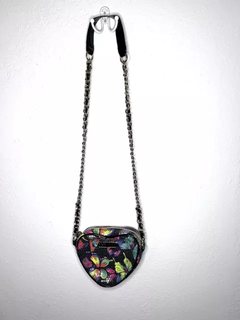 Betsey Johnson Heart Shaped Crossbody Bag Sequins Butterflies Chain Strap 2